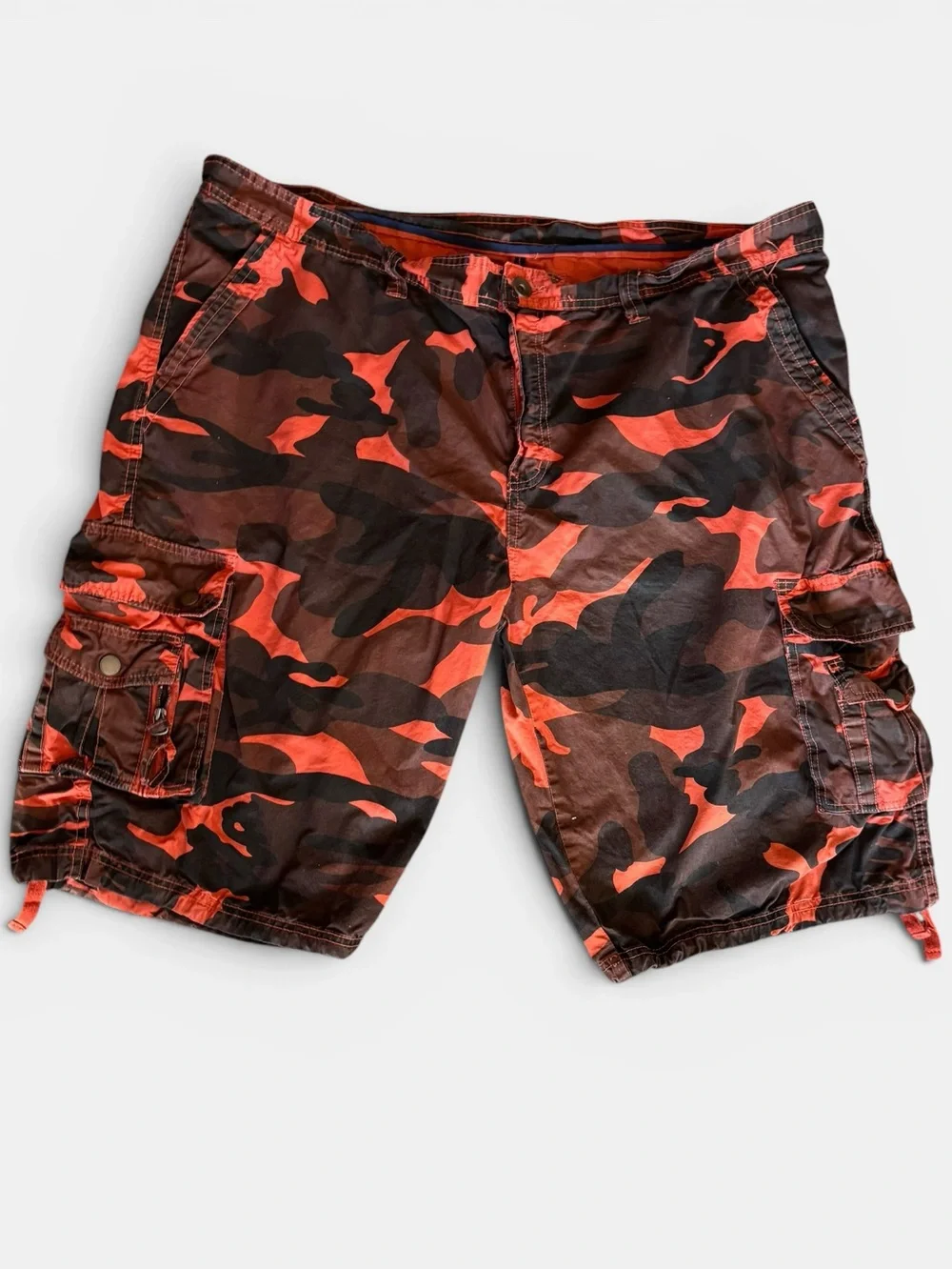 Orange Brown Camouflage Cargo Utility Army Style Cotton Hiking Shorts Size 44